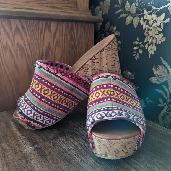 Rampage Shoes - Rampage Cork Serape Wedge Aztec Southwestern Boho Women's 9